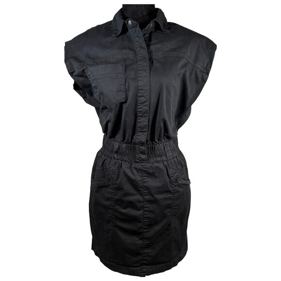 Pistola Black Utility Button Front Mini Dress Women’s Small Cotton Blend - Picture 2 of 10